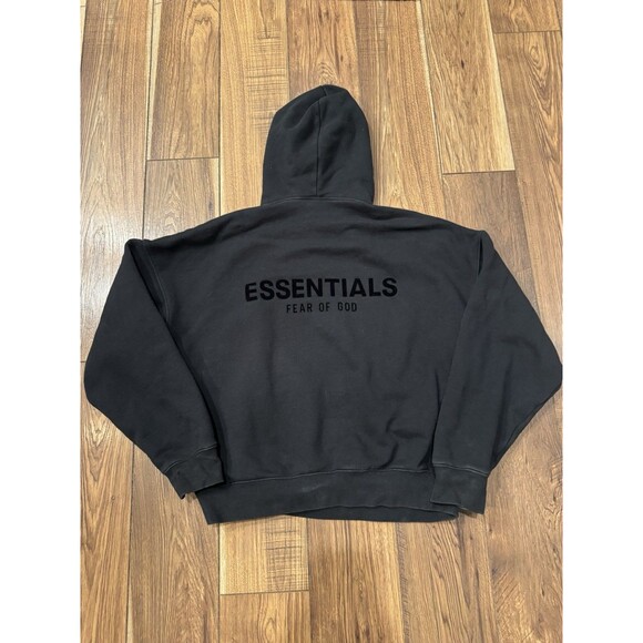 Fear of God Essentials Stretch Limo Black Pullover Hoodie Size Medium - Picture 5 of 11
